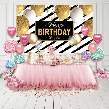 

MEHOFOTO Baby 1st Birthday Golden Balloons Cake Party Photography Background Customized Photographic Backdrops for Photo Studio