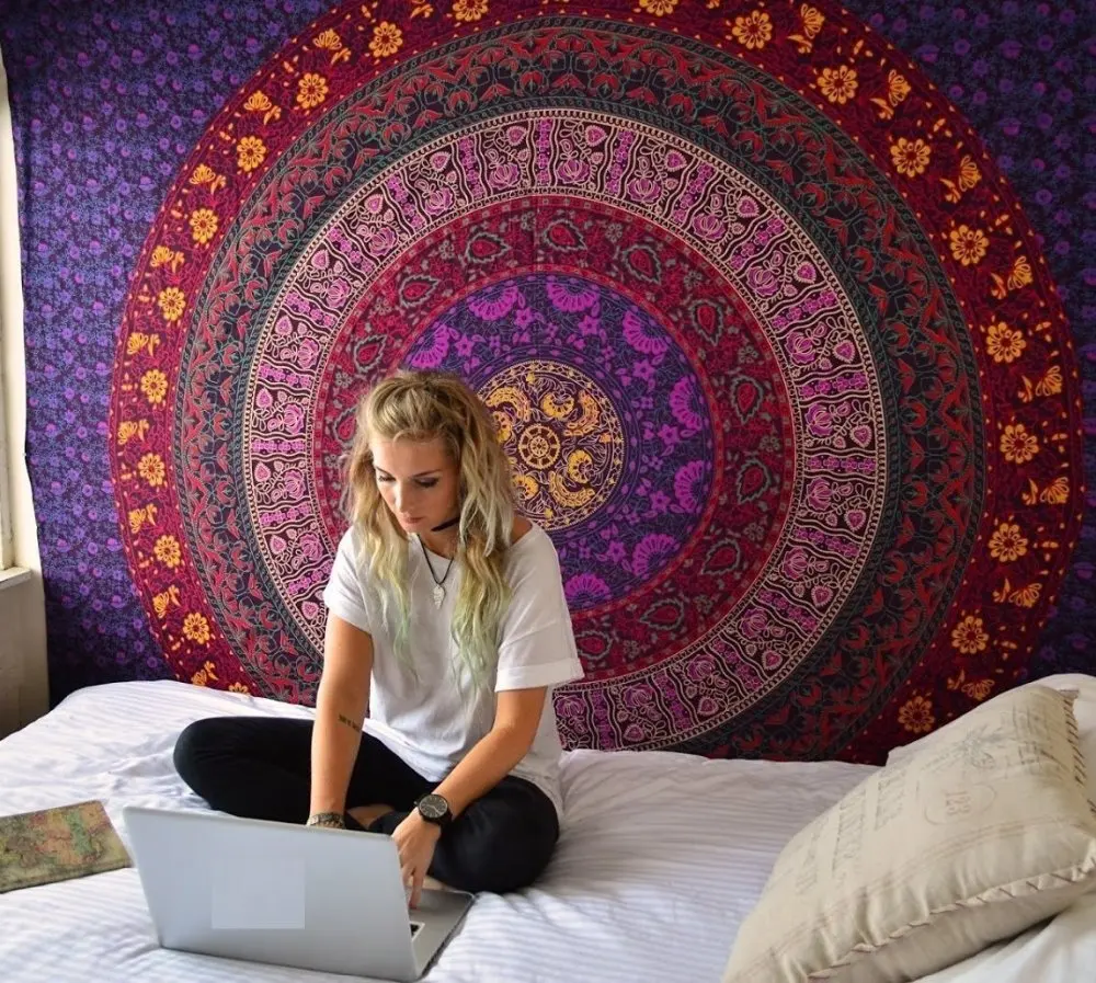 

Floral Flower Circle Tapestries Popular Handicrafts Hippie Mandala Bohemian Psychedelic Intricate Indian Bedspread