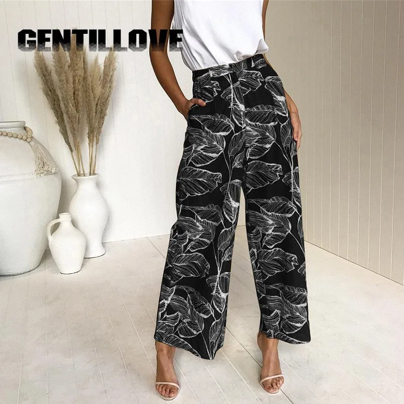 Gentiliove Women Summer Wide Leg Pants Casual Loose High Elastic Waist Boho Harem Floral Print Lasticated Trousers | Женская одежда