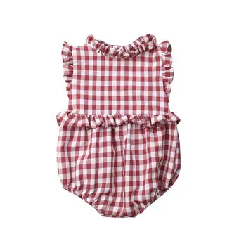

Baby Girl Summer Clothes Red White Plaid Rompers Newborn Baby 0-18 Months Fits One Piece Suit Sleeveless Ruffle Jumpsuit Outfits
