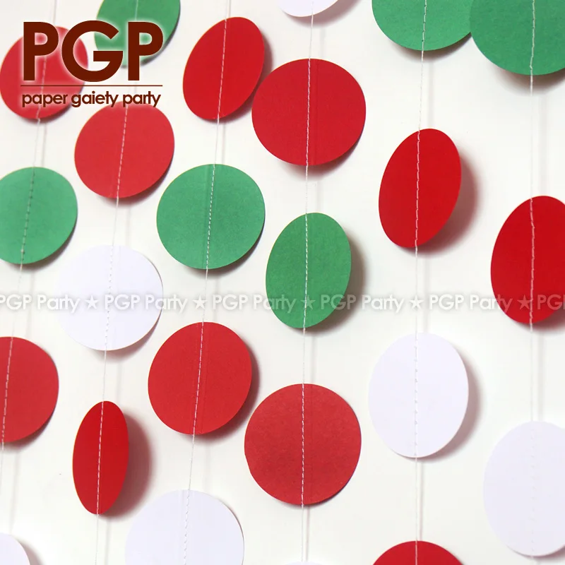 

[PGP] Red Green Paper Circle Garland, Christmas Uffalo Lumberjack Plaid Winter Baby Shower Birthday Party Decoration