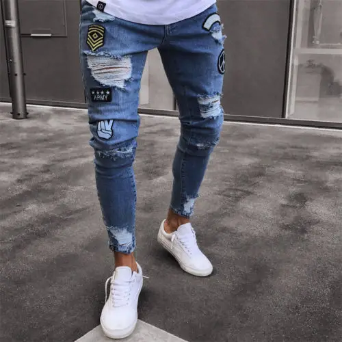 Мужские узкие джинсы Rip Slim fit Stretch Denim Distress потертые байкерские джинсы брюки US