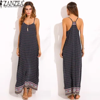 

ZANZEA 2020 Womens Sexy V Neck Spaghetti Strap Maxi Long Dress Summer Floral Print Beach Vestido Sundress Casual Sarafans