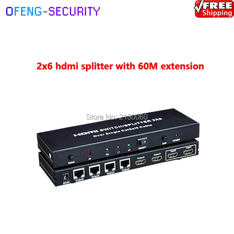 2x6 HDMI Splitter with 60M extension it over single Cat 5E/6 connect 2 HD signals sources multiple display terminal | Безопасность и