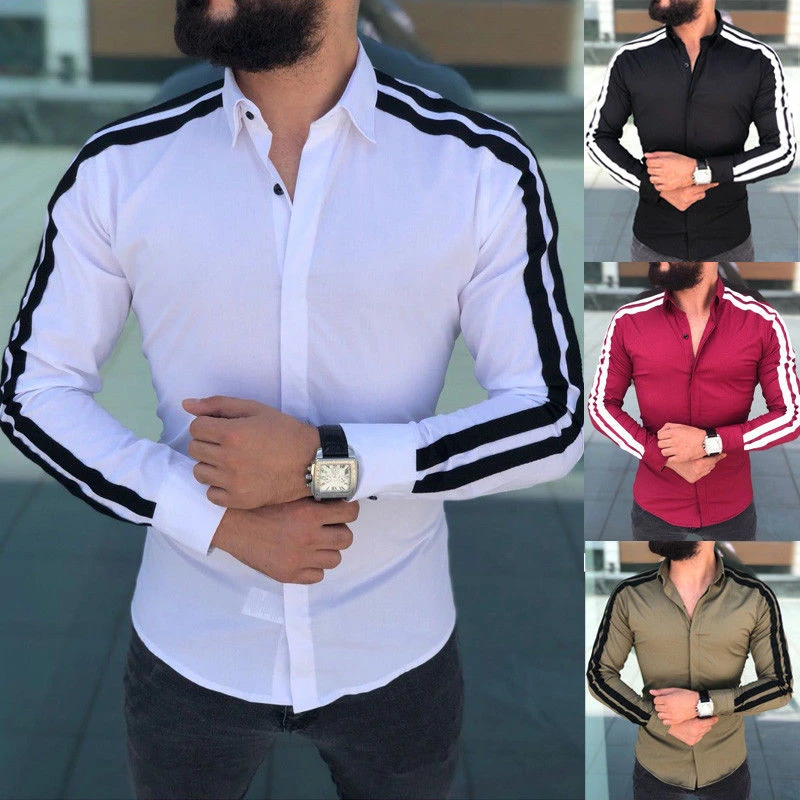 Camisas de lujo para hombre, camisas ajustadas informales, elegantes, de  manga larga, a rayas, Tops|Camisas informales| - AliExpress