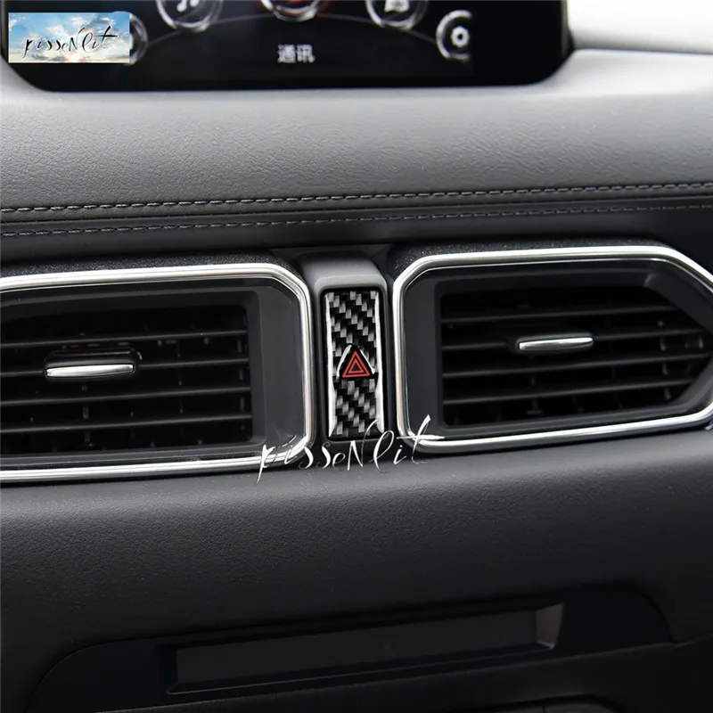 

Real Carbon Fiber Center Control Safety warning button trim fit For mazda CX-5 CX5 2017 2018