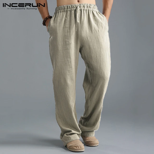 Mens Summer Casual Linen Baggy Pants Soft Cotton Loose Trousers Elastic  Waist XL  eBay