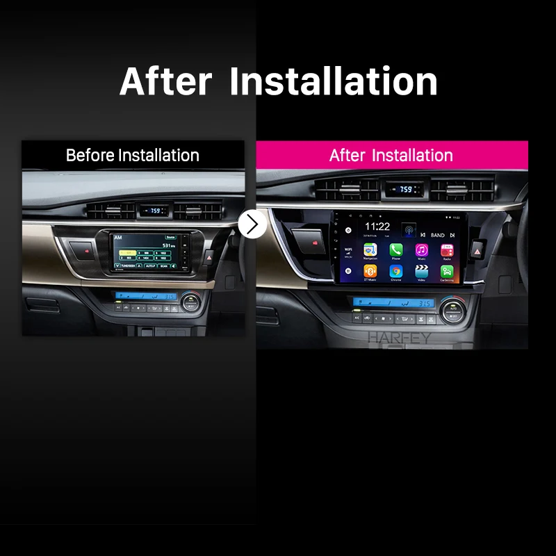 Top Harfey Android 8.1/9.0 10.1" Radio GPS Navi For 2014 Toyota Corolla RHD Bluetooth Support SWC Touch Screen 3G WiFi Carplay 5