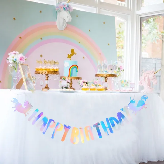 Iridescent Foil Unicorn Party Happy Birthday Banner Bunting Garland