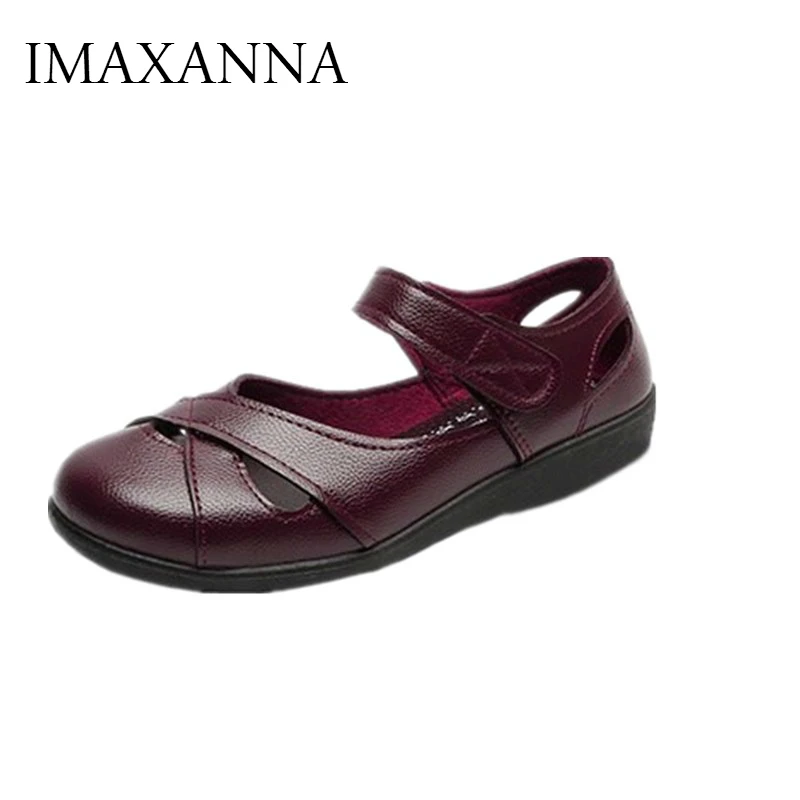 

IMAXANNA Sandals Summer 2019 New Women Casual Shoes Leather Soft Bottom Flat Shoes Women Comfortable Breathable Casual Shoes