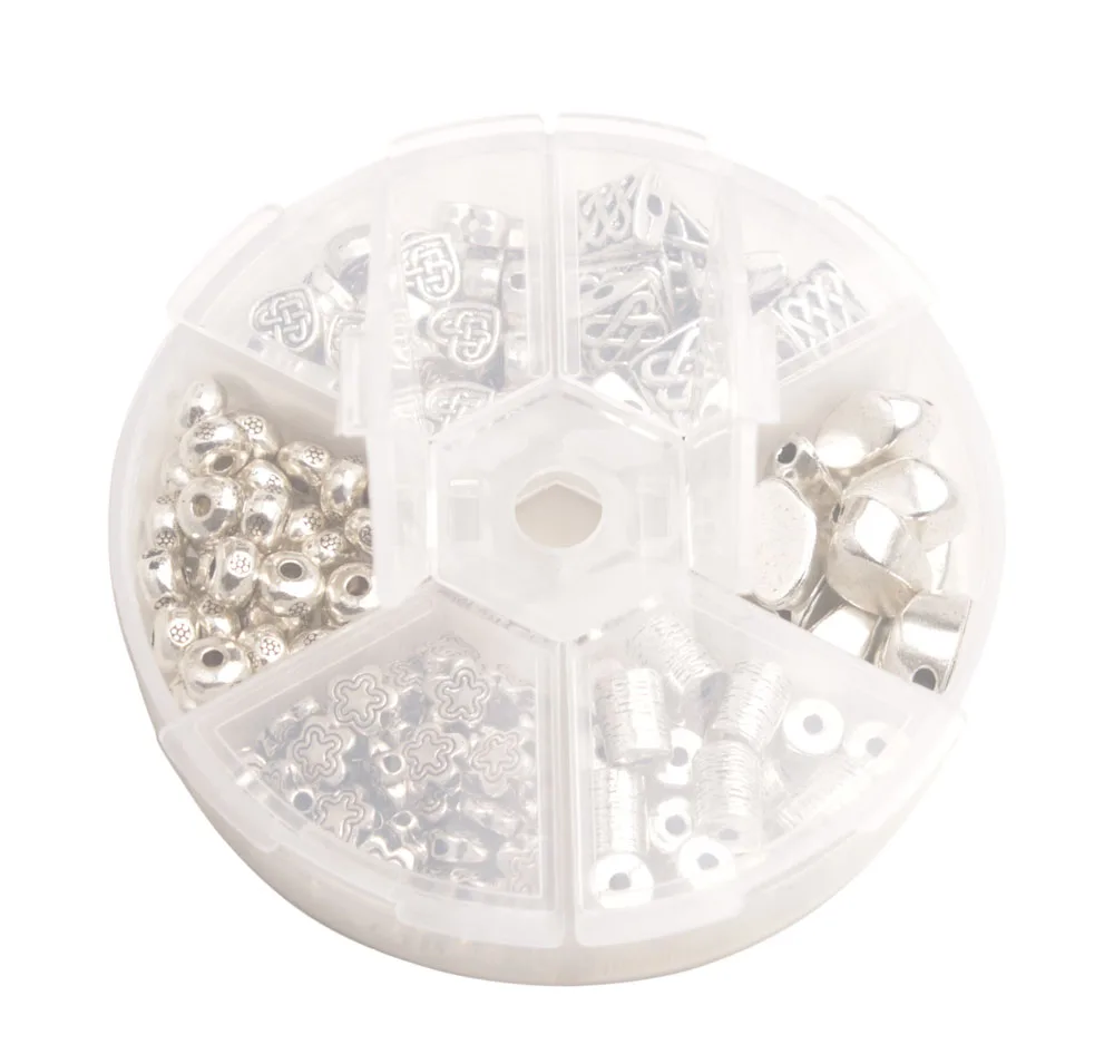 One Box of 160PCS Antiqued Silver Metal Spacer Beads DIY Jewelry Accessories 6mm-11mm