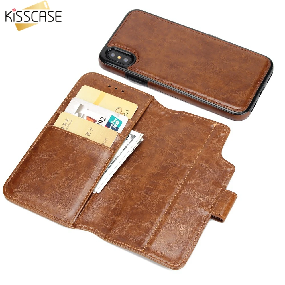 KISSCASE Flip Leather Case for iPhone XR X XS Max Wallet Detachable Magnetic Cover 6 6S 7 8 Plus 5 5S SE Coque | Мобильные телефоны