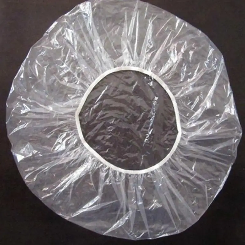 

100Pcs Disposable Wholesale Shower Cap Women Men Plastic Hat Bath Caps for Spa Hair Salon Clear Hotel Shower Bathing Caps