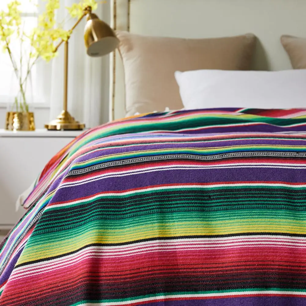 الصيف الشاطئ التخييم حصيرة بطانية القطن المكسيكي الهندي اليدوية شريط قوس قزح بطانية ل في الهواء الطلق السفر نسيج سجادة للرحلات