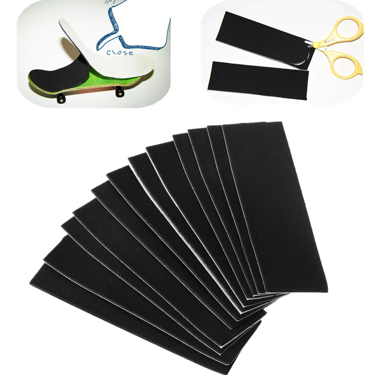 

12PCS Wooden Fingerboard Deck Uncut Tape Stickers Black Foam Grip Tape Stickers 110X35mm / 4.33''X1.38''