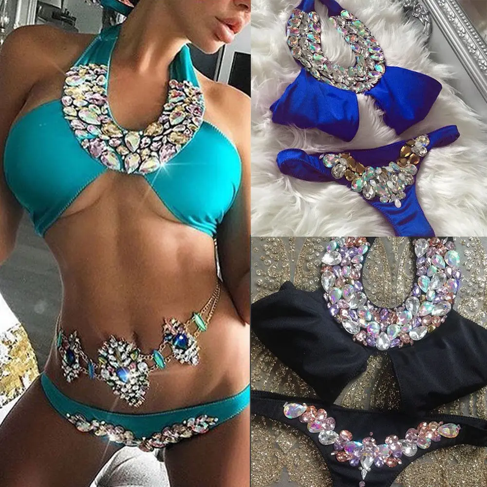 

2019 Newest Hot Women Sexy Crystal Bandage Bikini Set Push-Up Padded Swimwear Swimsuit
