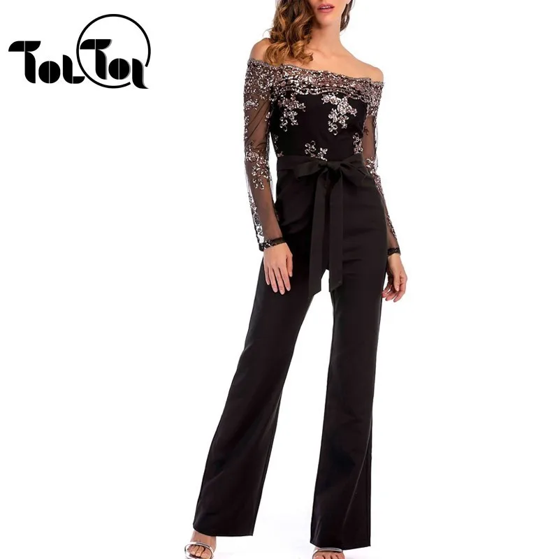

Sexy Sequins Patchwork Rompers Womens Jumpsuit Baby Women Summer Elegant Long Sleeve Backless Party Playsuits Overalls New