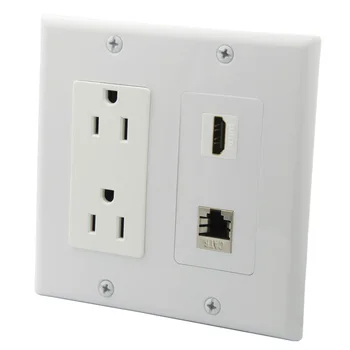 

2 Gang Decorative Style HDMI CAT6 RJ45 Shield Two Ports US Style Electrical Power Wall Plate