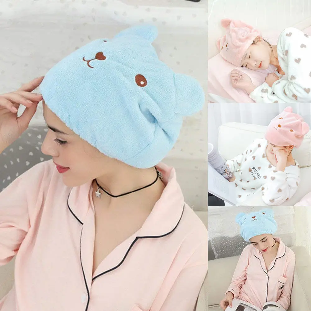 

2019 Cute Bear Hair Drying Towel Bath Shower Wrap Head Hat Cap Makeup Bathing Tool Hot Sale