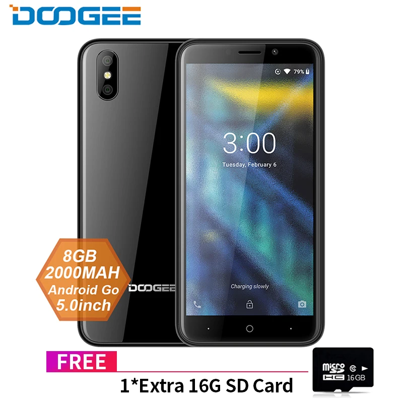 

DOOGEE X50 mobile phone Android 8.1 MTK6580M Quad-Core 1GB RAM 8GB ROM Dual Cameras 5.0inch 2000mAh Dual SIM Smartphone WCDMA