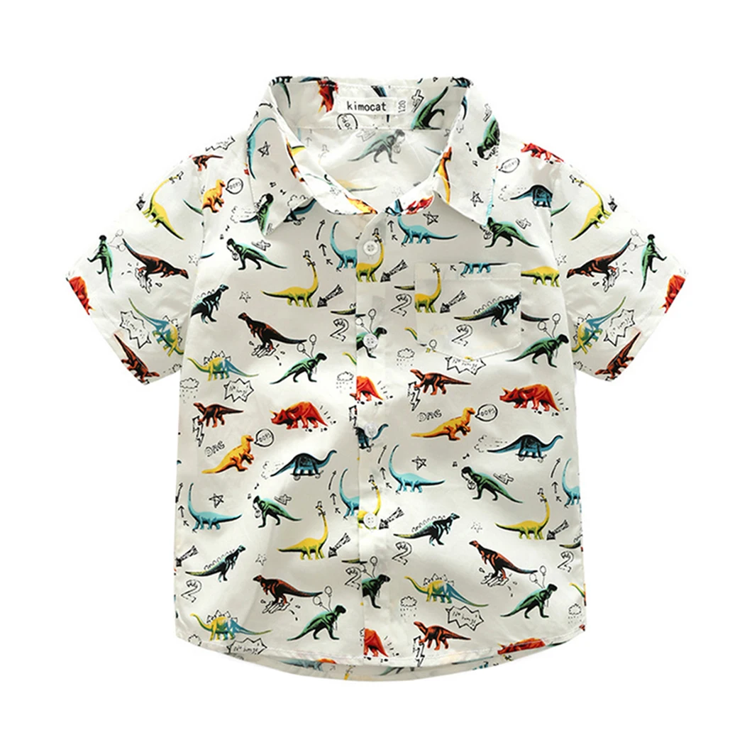 Toddler white blouse Boys Kid Summer Casual Dinosaur Print Shirt Short