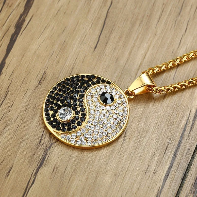 Прямая поставка Золотая подвеска из нержавеющей стали Ying Yang ожерелье с белым и