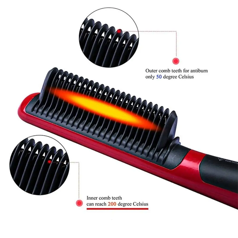 Portable Men s Fast Beard Smooth Comb Fast Beard Straightener Multifunction Hair Curler LCD Monitor Ceramic 2