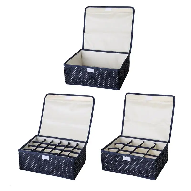 

3pcs Dots Oxford Cloth Closet Organizer Bra Underwear Socks Drawer Organizer Storage Box Case With Cover