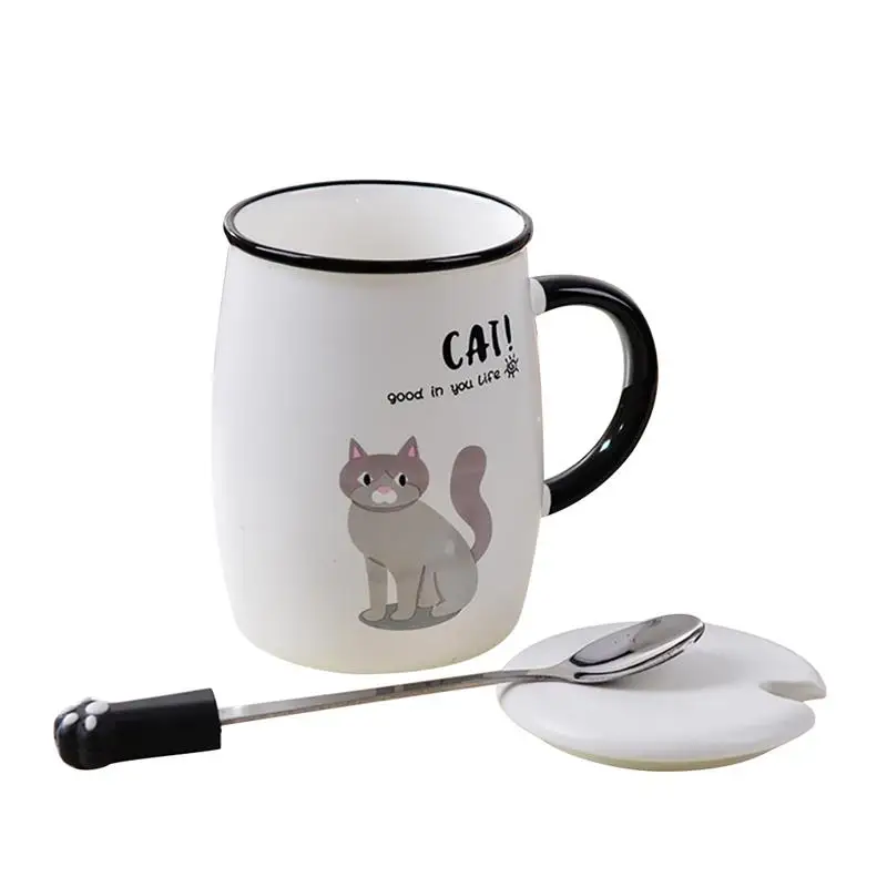 Креативная кружка с рисунком кота, кофе, молока, чая, чашка для воды, посуда для напитков, керамика, случайный узор, сок, кофейная чашка с ложкой и крышкой