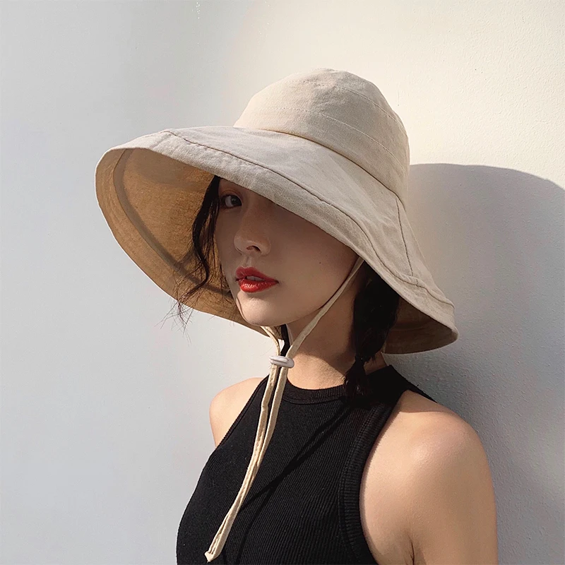 

[Super Seabob] 2019 Spring Summer Woman Stylish New Solid Color Lace-up Canvas Dome Foldable Top Fisherman Hat All Match LI916