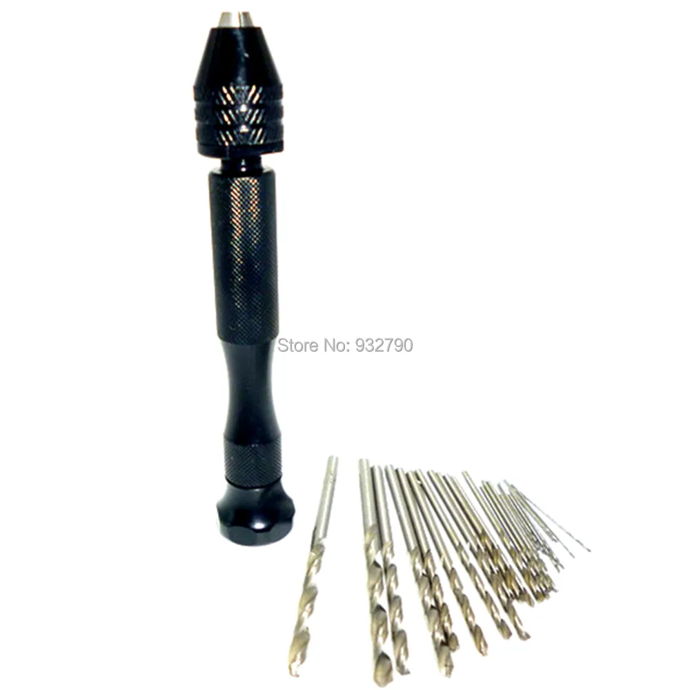 

Mini Micro Aluminum Hand Drill Countersink Drill Bit Keyless Chuck + 25pcs Twist Drills Rotary Tools Jeweler Watch Maker Craft