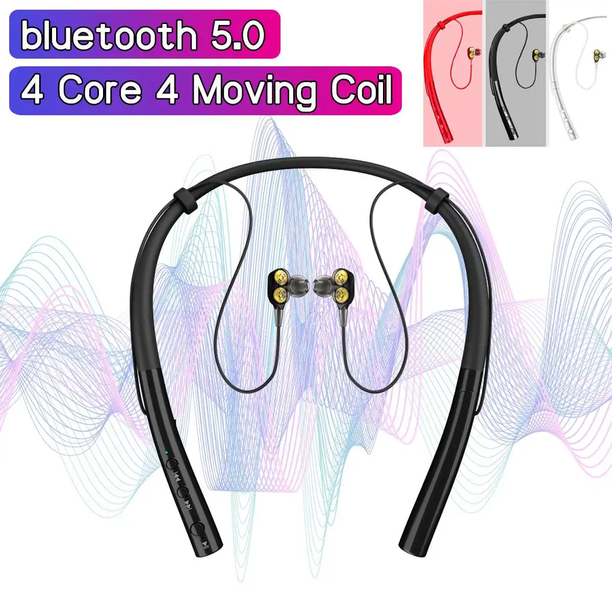 

Wireless bluetooth 5.0 Earphone Neck Sport Stereo Headset Headphone Halter 4 Core Earbuds Built-in Mic for iPhone