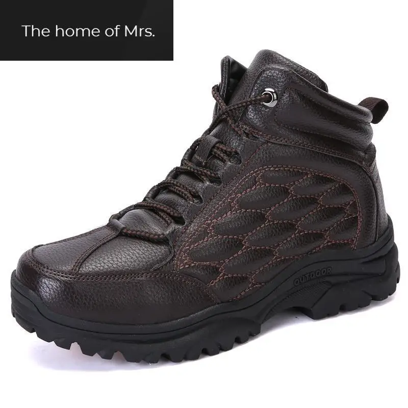 

2018 Men's Leather Winter Sports Shoes Outdoor Winter Warm Plus Fur Snow Boots Men's Comfortable Hiking Shoes Large Size