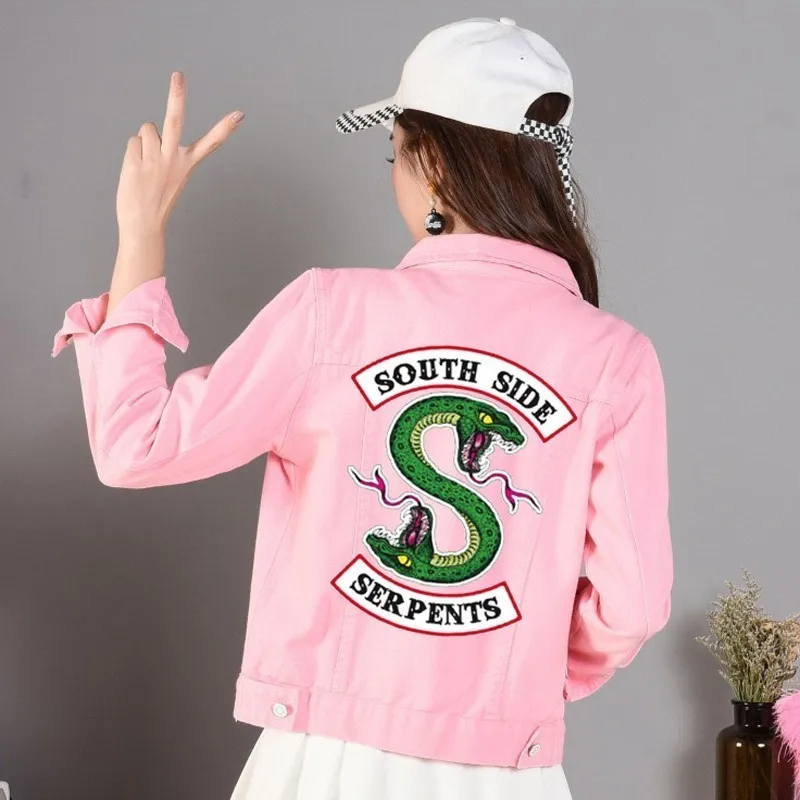 Riverdale Jeans Denim Jacket South Side Serpents Streetwear Tops Spring Jean Women Jacket Harajuku Hip Hop Denim Clothing Female Riverdale Jeans Denim Jacket South Side Serpents Streetwear Tops Spring Jean Women Jacket Harajuku Hip Hop Denim Clothing Female