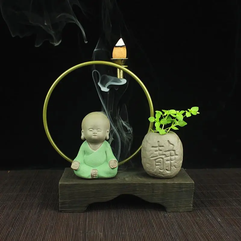 

Backflow Incense Burner Little Monk Smoke Waterfall Incense Burner Holder Meditation Handmade Censer For Buddhist Home Office