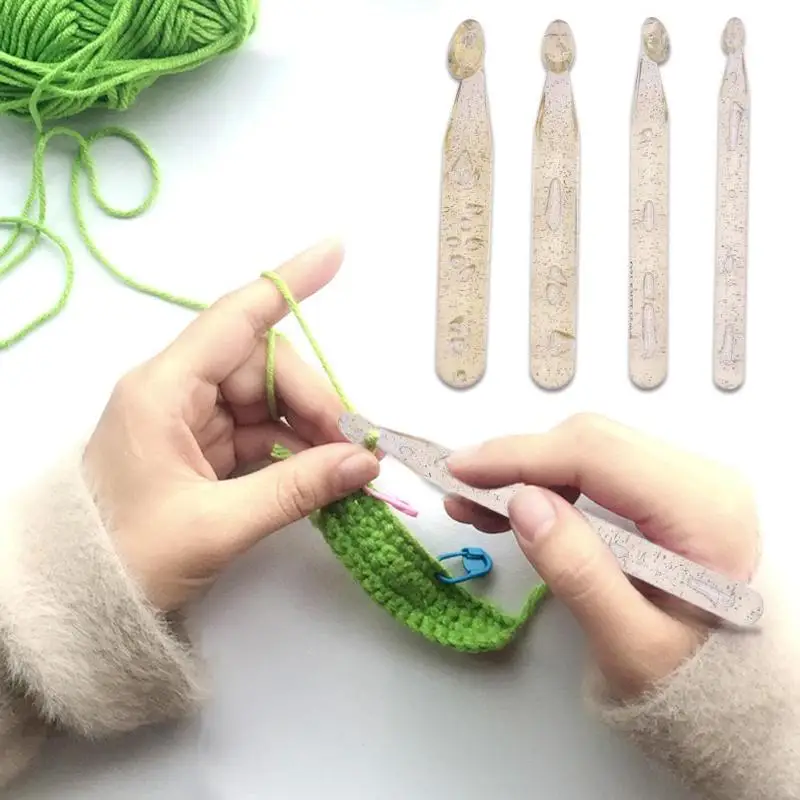 

4pcs Transparent Sewing Needles Handle Crochet Hooks Sweater Knitting Needles Set Kit Weave Crafts Yarn Sewing Tool Crochet Hook