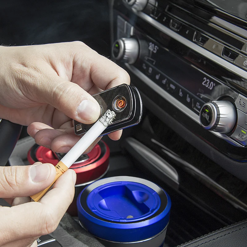 

Rechargeable Solar Energy Car LED Ashtray Car Trash Can Removable Cigarette Lighter LED Light For Car Cup Holder