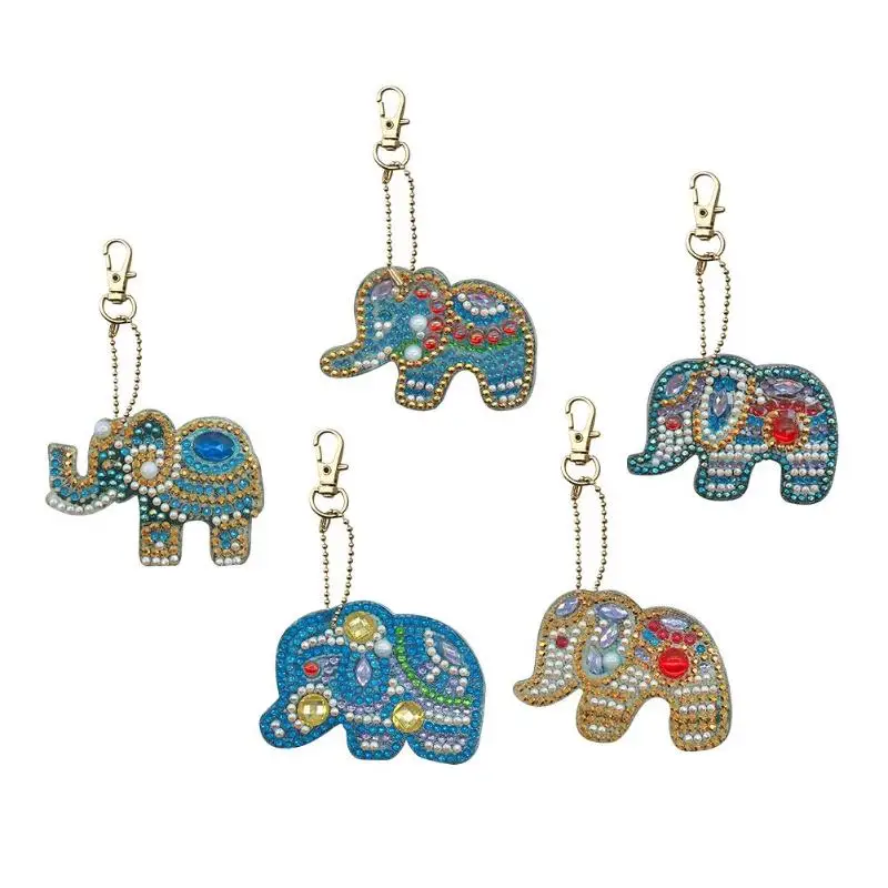 

5pcs DIY Full Special Shaped Diamond Painting Elephant Cartoon Keyring Keychains Cross Stitch Embroidery Women Bag Keychain