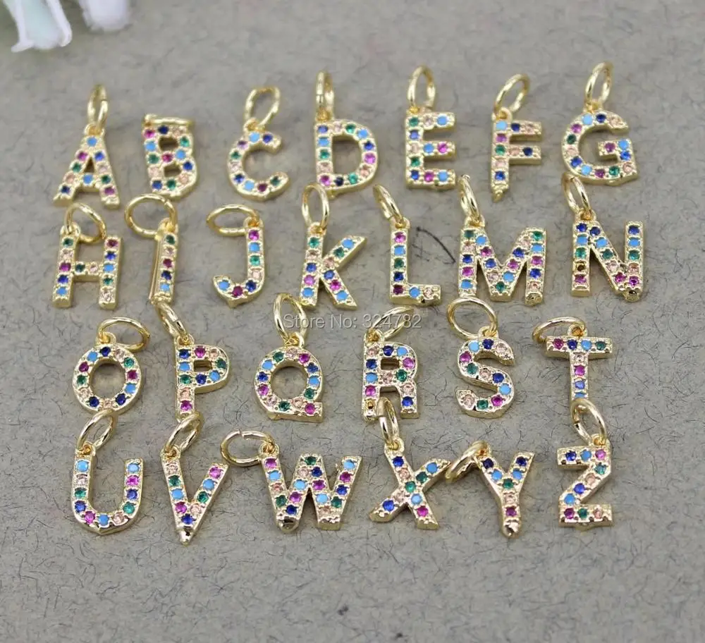 

20pcs Small Size Metal Copper Cubic Zirconia Alphabet A-Z Letters pendant,Charm Letters,Micro Pave CZ Pendant For Jewelry Making