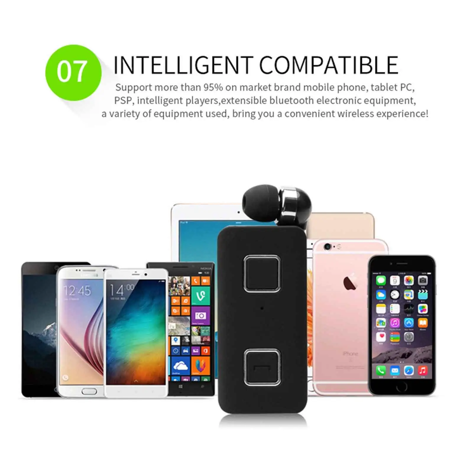 Bluetooth Headphone Wireless Headset with Clip Noise Cancelling for Samsung Galaxy S9 S8 J7 J5 iPhone XR XS X IOS Android Phone
