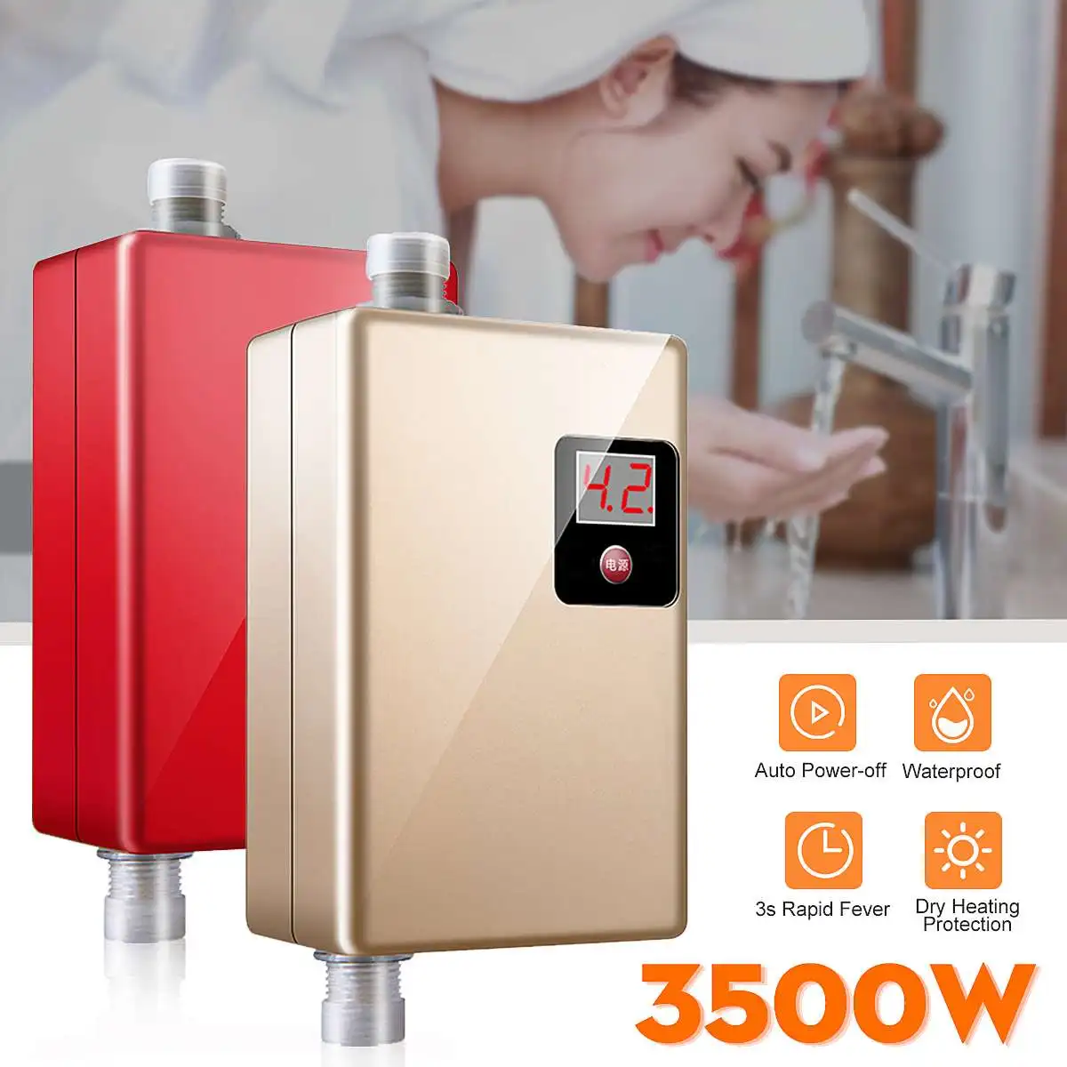 

Mini Electric Tankless Instant 220V 3500W Hot Water Heater Kitchen Faucet Tap Heating Instantaneous Waterproof Fast Hot Shower