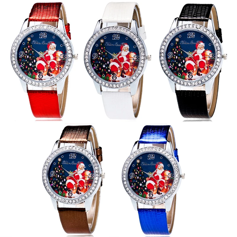 Wrist Watches Leather Watch Crystal Santa Christmas Jewelry Gift