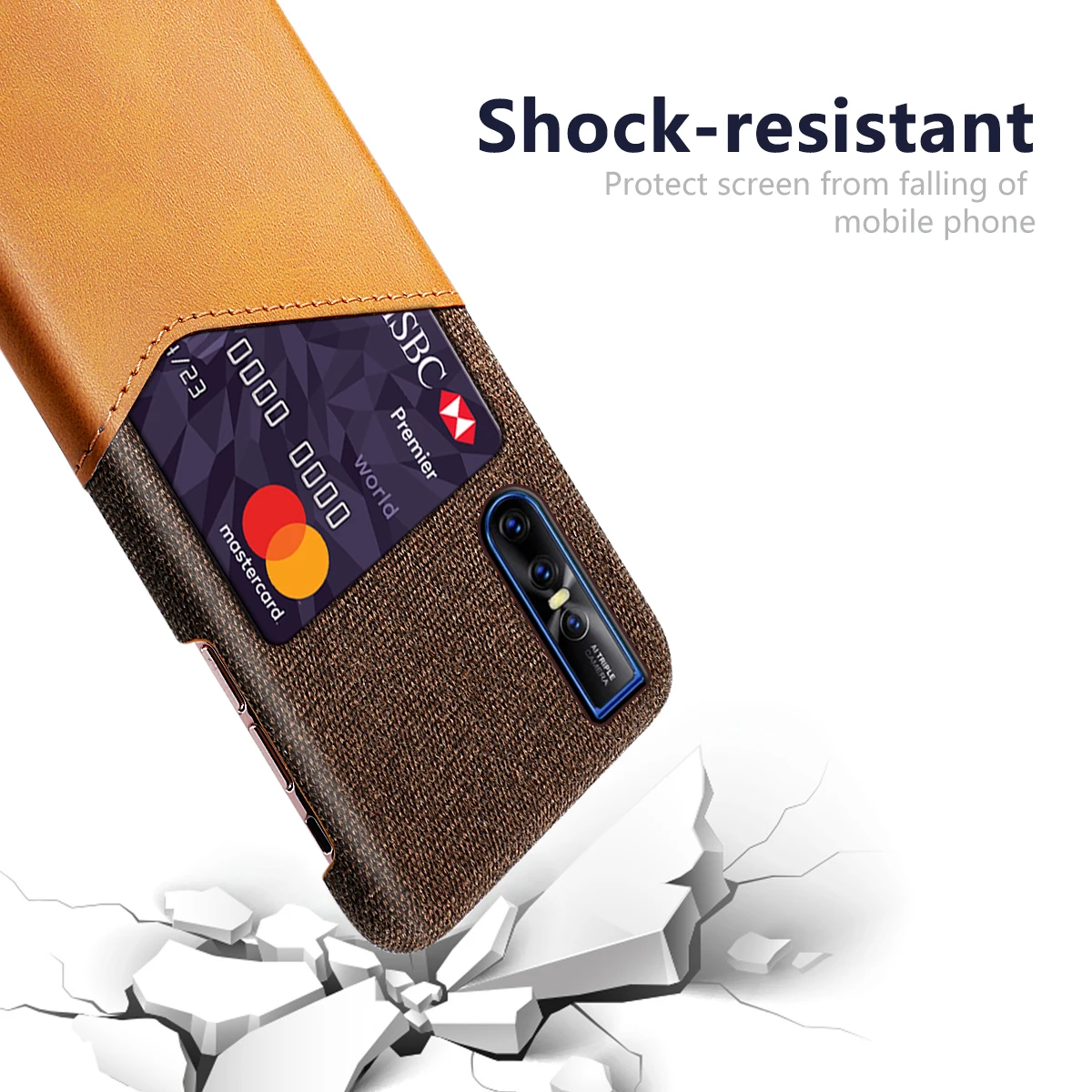 For Vivo V15 Pro Back Case Thin PU Leather and Soft Fabric Splicing Design Anti-scratch Phone Protector with Card Slot