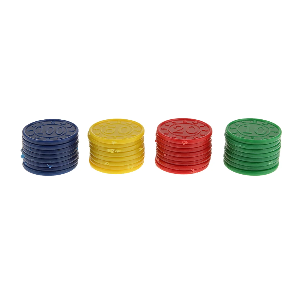 

32pcs/set Plastic Poker Chips Set, 10/20/50/100 Chip 4 Colors Casino Props for Party Accessories Supplies