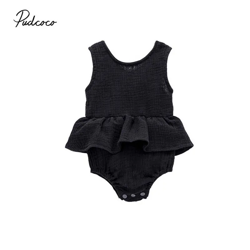 

2019 Brand Newborn Baby Girl Ruffle Bodysuit Sleeveless Black Summer New Jumpsuit Sunsuit Outfit Baby Clothes 0-24M