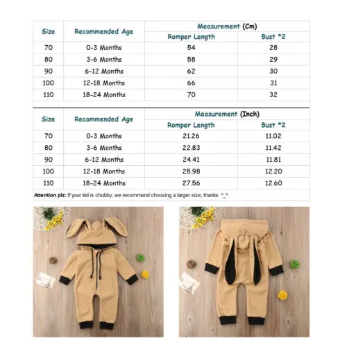 Зимний комбинезон для новорожденных мальчиков и девочек с капюшоном и заячьими ушками; комбинезон; одежда из хлопка для детей от 0 до 24 месяцев