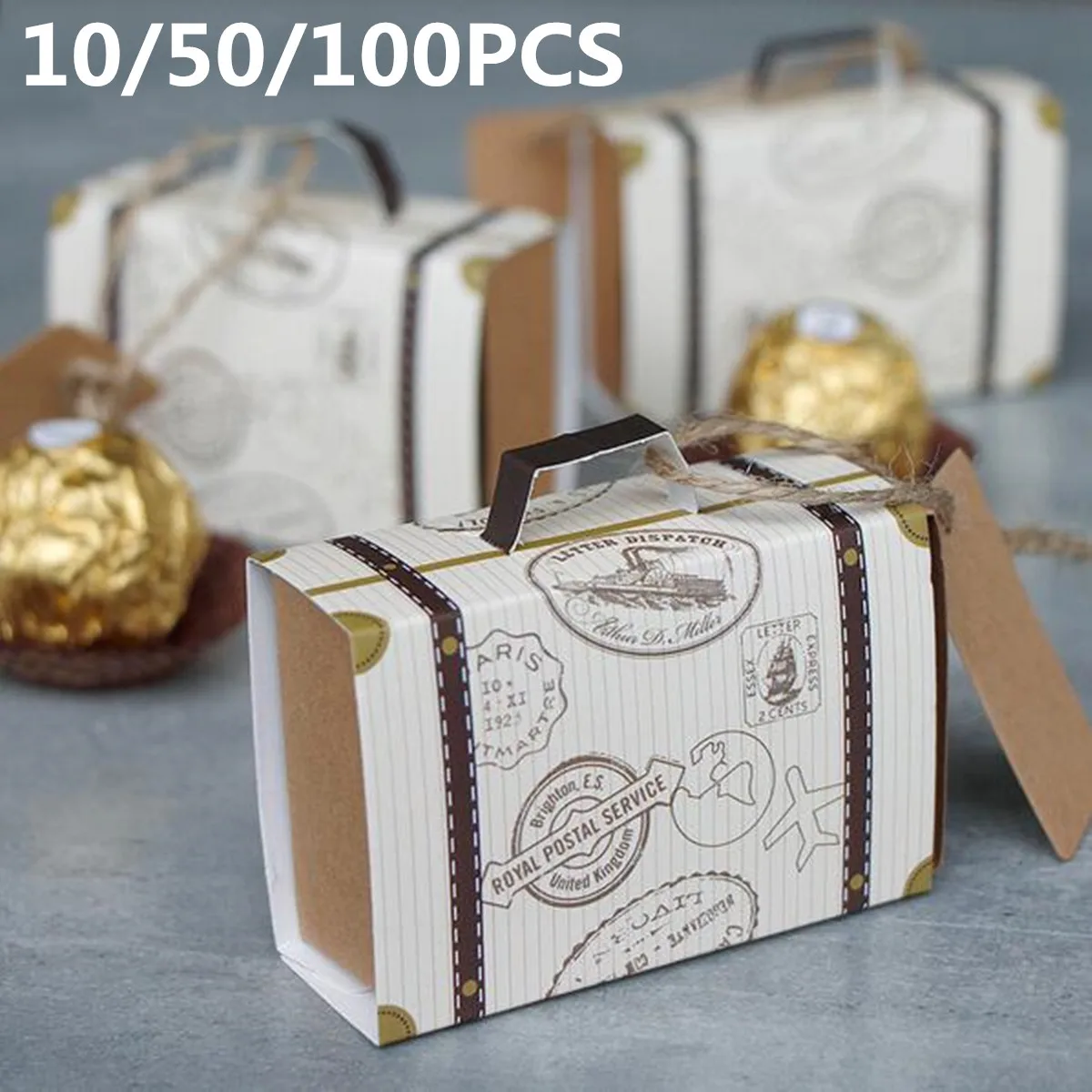 

10/50/100PCS DIY Cute Mini Suitcase Candy Box Candy Packaging Carton Wedding Gift Box Event Party Supplies Wedding with Card