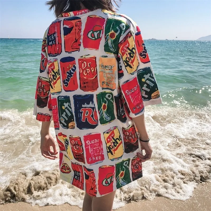 

Oversize T Shirts Women Beach Loose Summer Tops Cola Drinks Can Pattern Print T-shirts Female Punk Tshirt Camiseta Feminina 2XL