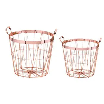 

Storage Basket Organizer Nordic Style Rose Gold Storage Basket Wrought Iron Kitchen Clear Up Laundry Basket With Handle