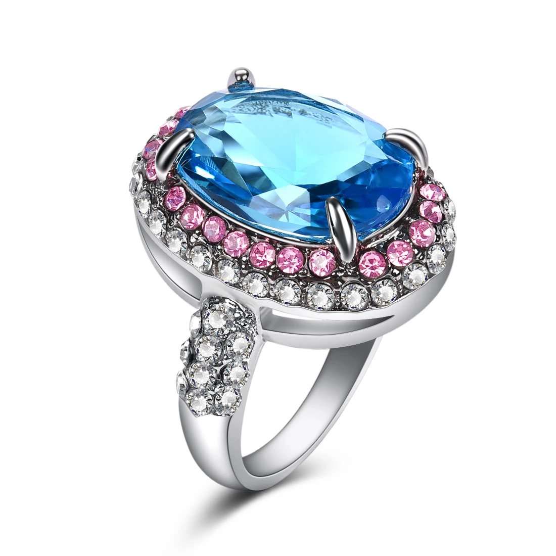

Big Blue Zircon Stone Silver Rings for Women Fashion Jewelry Christmas Gift 2019